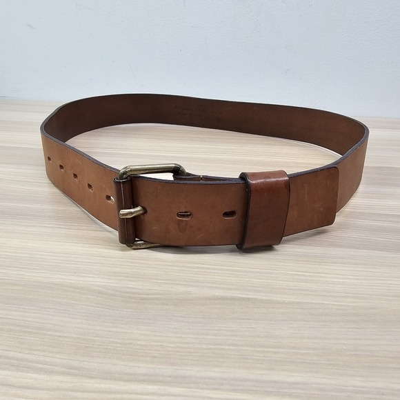 Massimo Dutti Belt Medium 34 85 Cognac Leather Brass Buckle Old Money Luxe ITALY